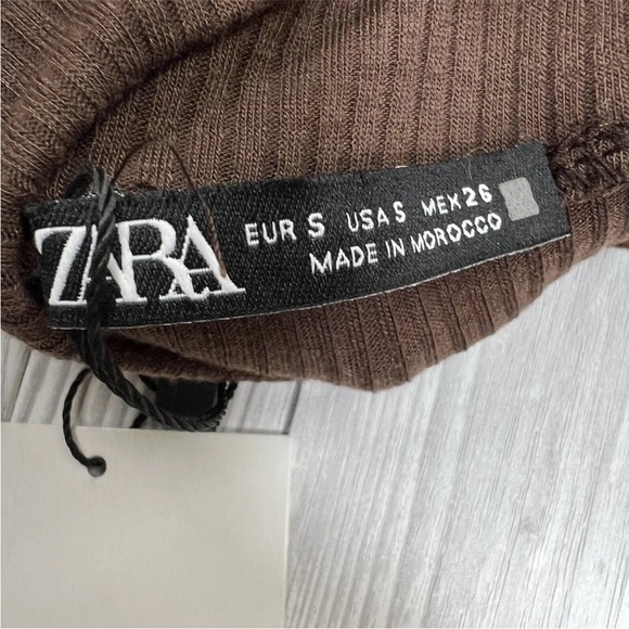 Zara Womens Top Brown UK S Sleeveless Ruched Adjustable Sides Ribbed High Neck - Picture 5 of 16